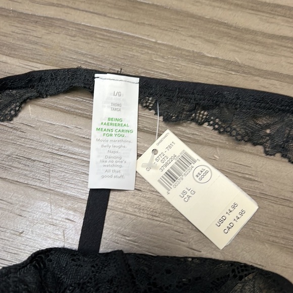 AERIE LACE THONG LARGE NEW BLACK - Picture 6 of 11